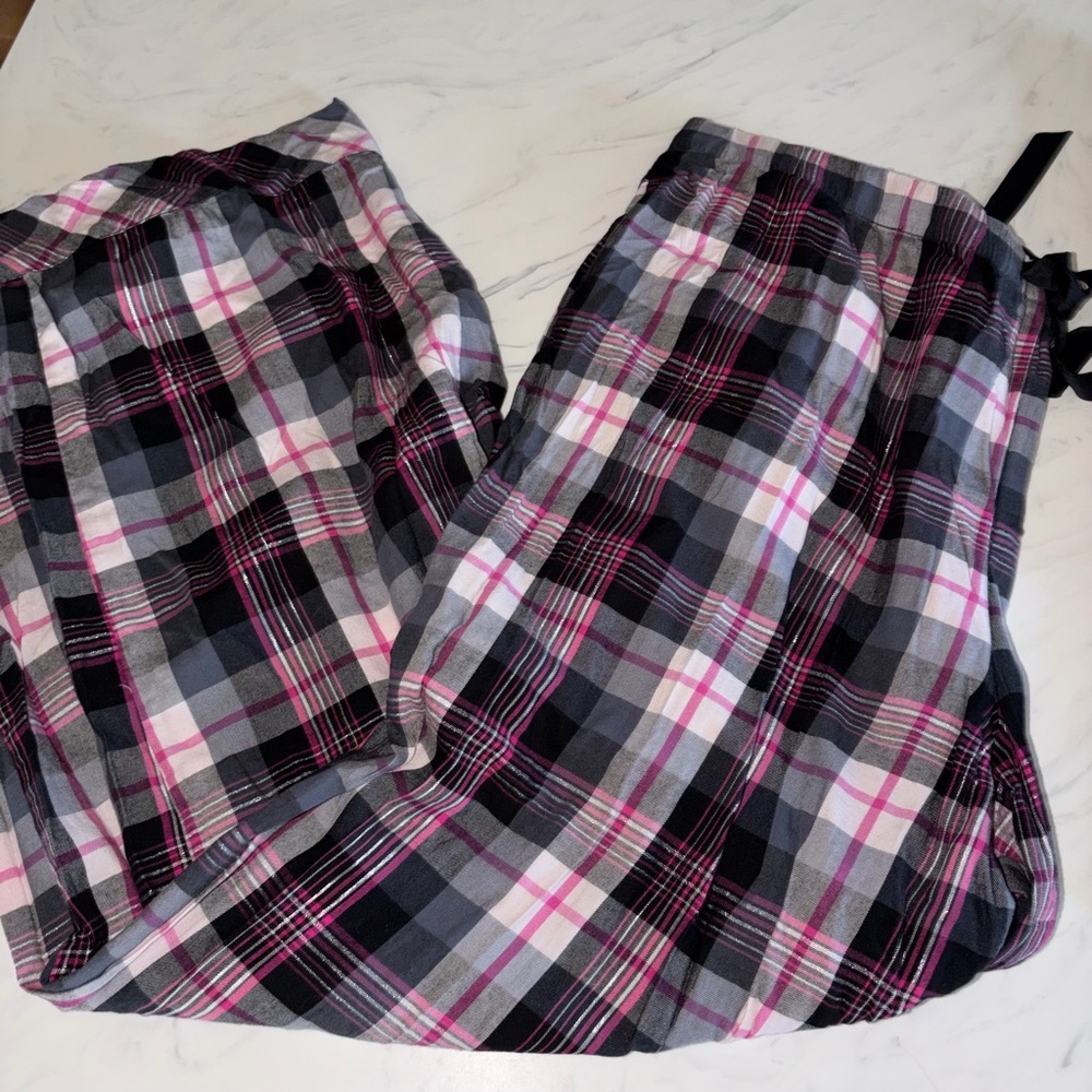 Victoria's secret pajamas 2 Pc pink black plaid button top bottom set pant xxl - Picture 2 of 5